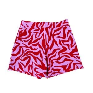 SPANX Shorts Size M Red Pink Animal Print